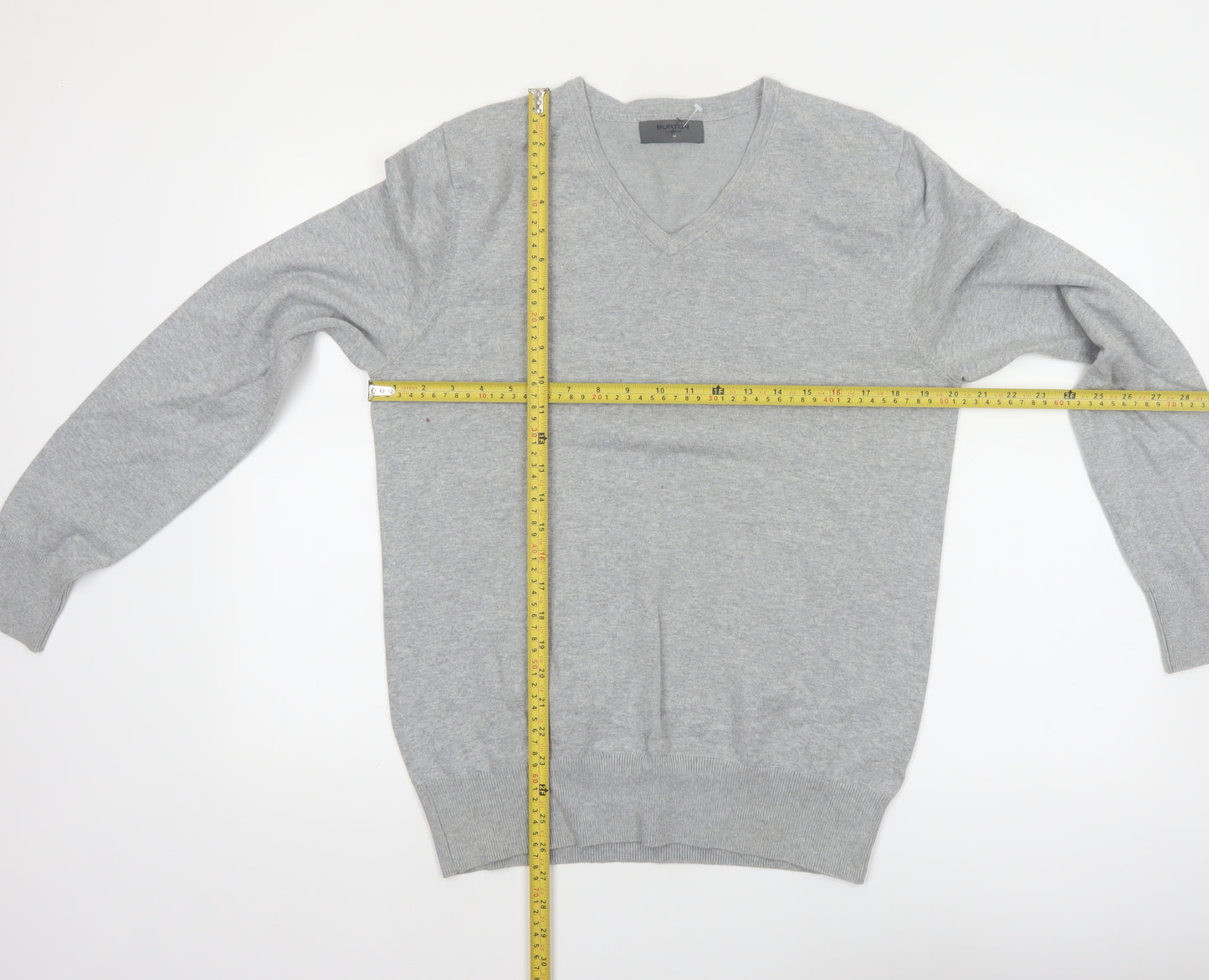 Burton Men Grey V-Neck Cotton Nylon Pullover Jumper M