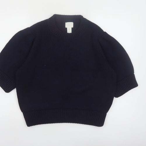 H&M Women’s Blue Puff Sleeve Knit Pullover Jumper Size 8