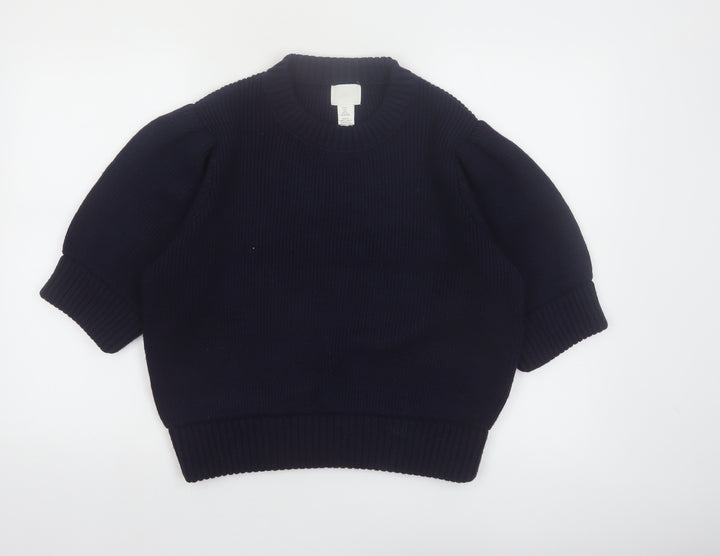 H&M Women’s Blue Puff Sleeve Knit Pullover Jumper Size 8
