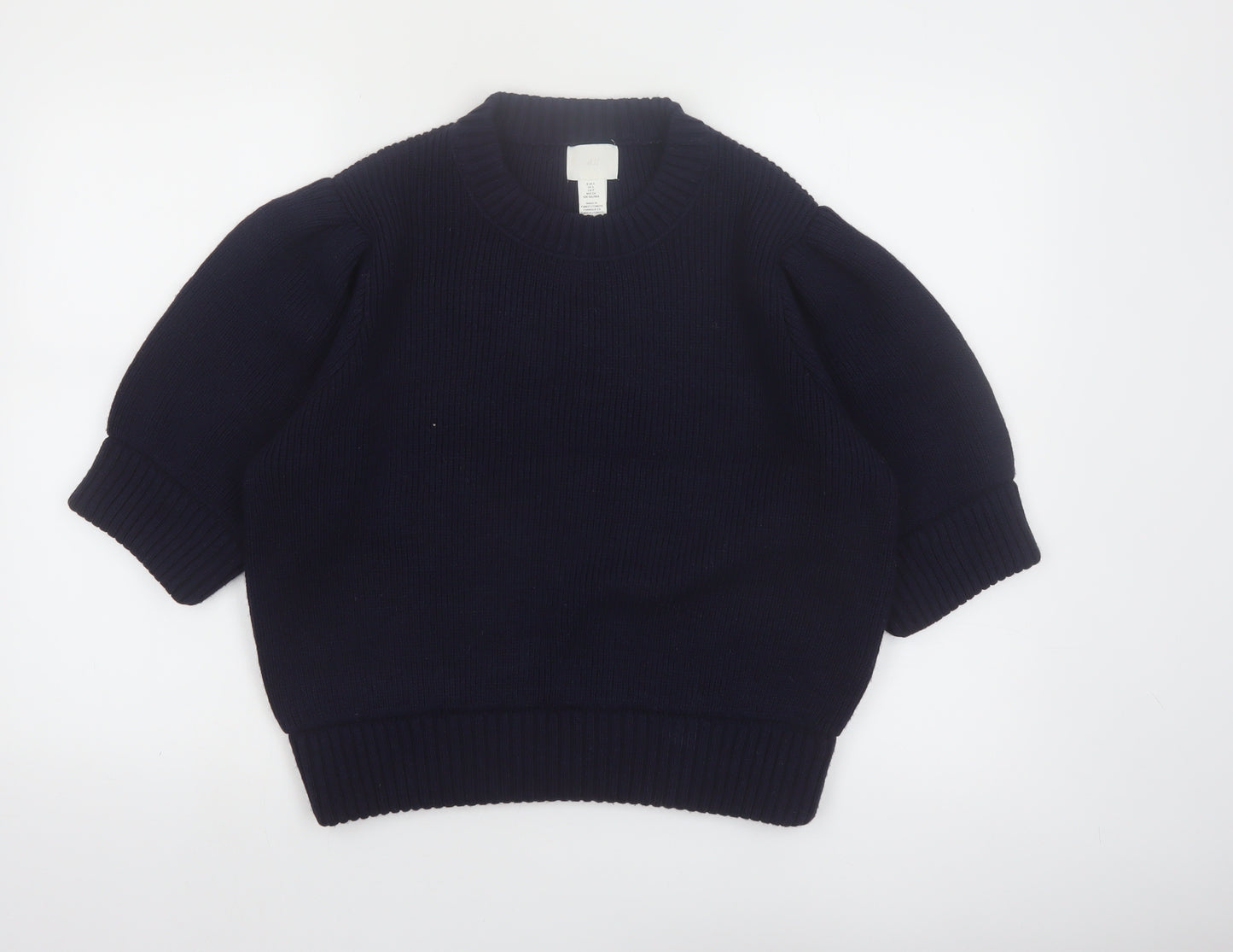 H&M Women’s Blue Puff Sleeve Knit Pullover Jumper Size 8