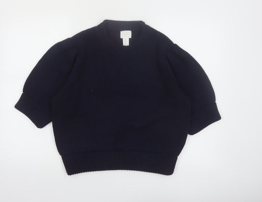 H&M Women’s Blue Puff Sleeve Knit Pullover Jumper Size 8