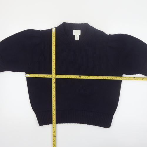 H&M Women’s Blue Puff Sleeve Knit Pullover Jumper Size 8
