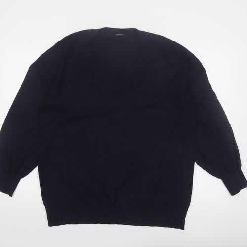 Roman Women Black V-Neck Long Sleeve Pullover Jumper Size 18