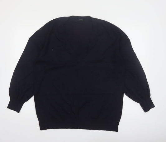 Roman Women Black V-Neck Long Sleeve Pullover Jumper Size 18