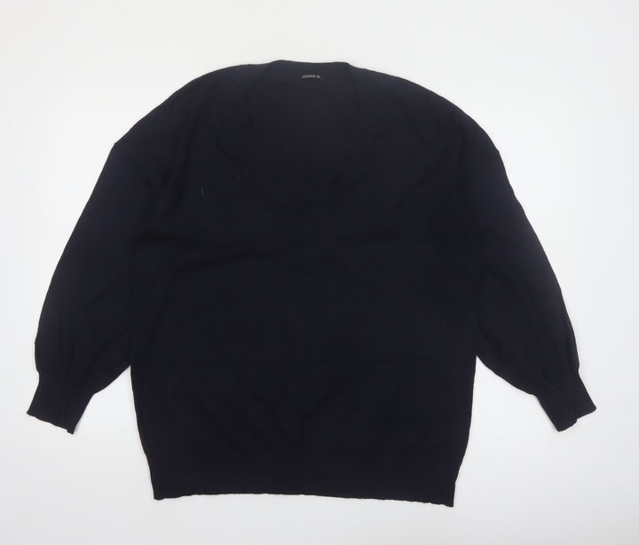 Roman Women Black V-Neck Long Sleeve Pullover Jumper Size 18