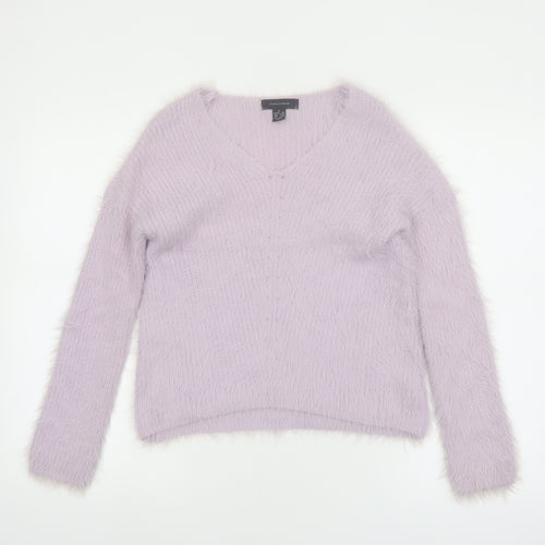 Atmosphere Women Lilac V-Neck Fluffy Knit Jumper Size S 6/8
