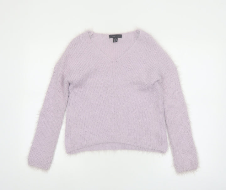 Atmosphere Women Lilac V-Neck Fluffy Knit Jumper Size S 6/8