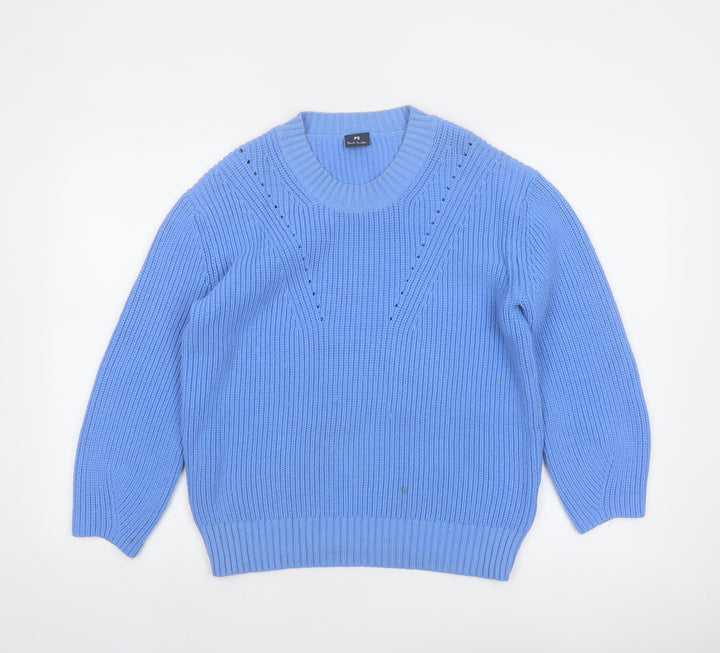 Paul Smith Women's Blue Chunky-Knit Cotton Blend Jumper Size S