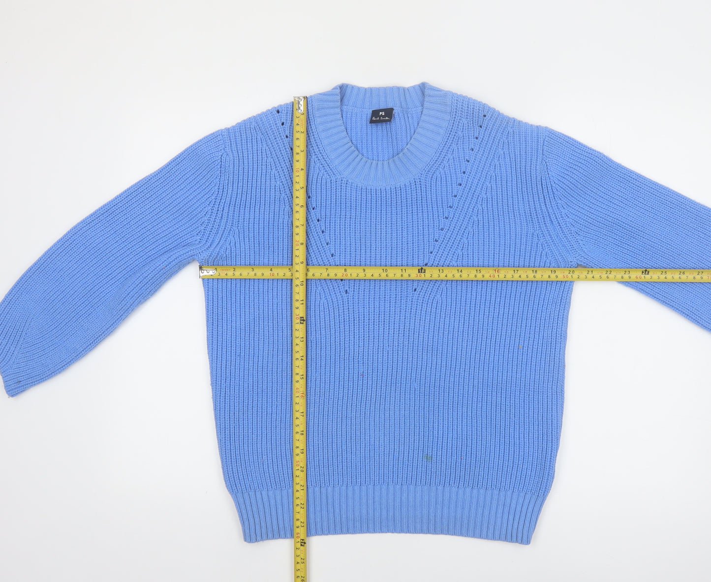 Paul Smith Women's Blue Chunky-Knit Cotton Blend Jumper Size S