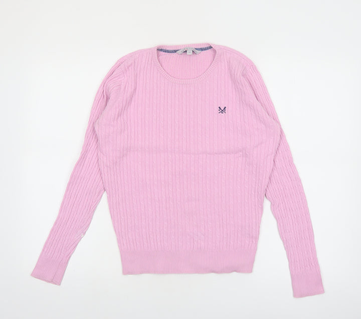Crew Clothing Co. Women's Pink Cotton Cable Knit Jumper Size 12