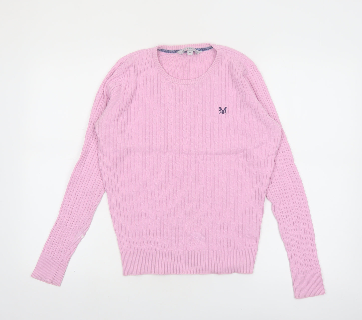Crew Clothing Co. Women's Pink Cotton Cable Knit Jumper Size 12