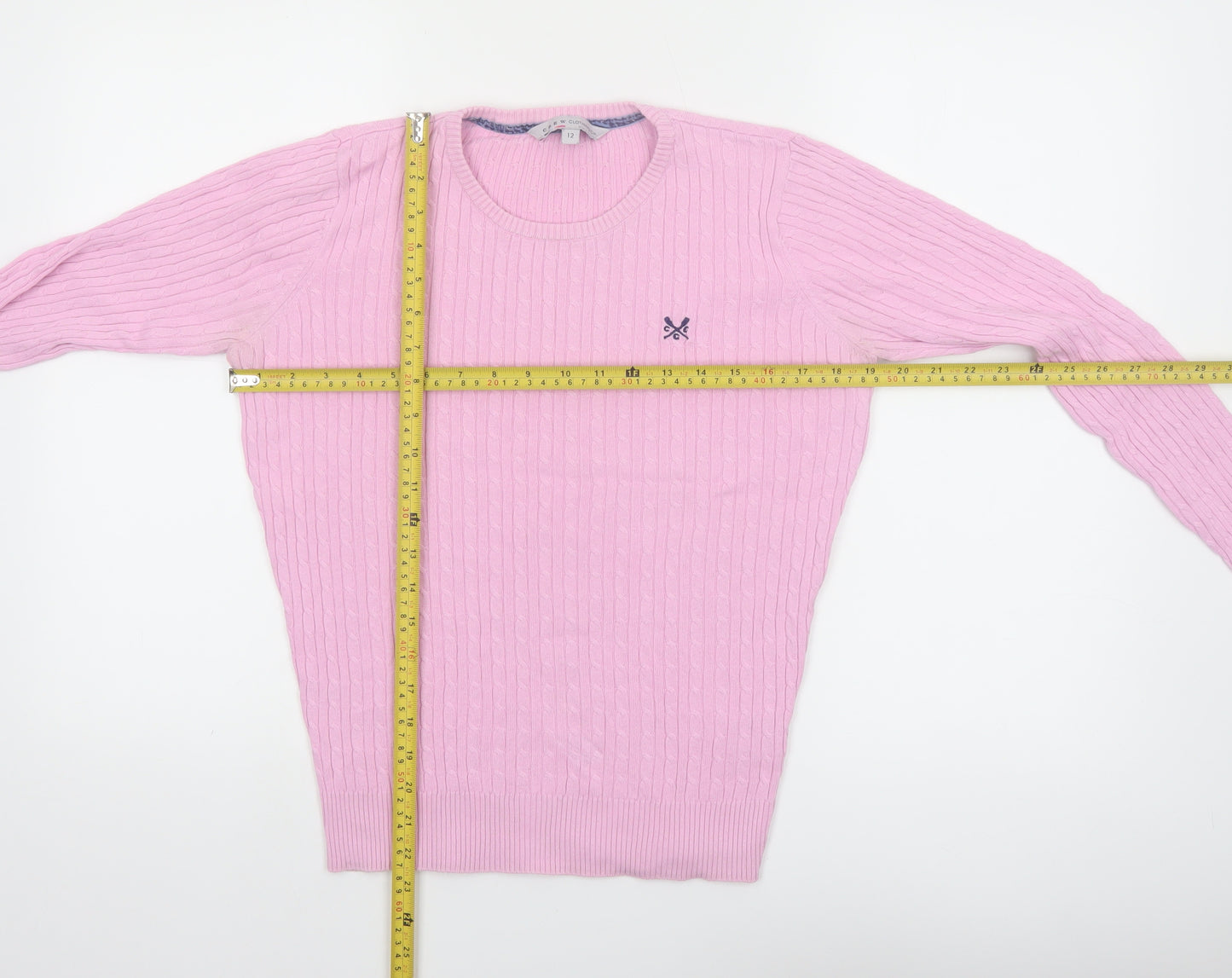 Crew Clothing Co. Women's Pink Cotton Cable Knit Jumper Size 12