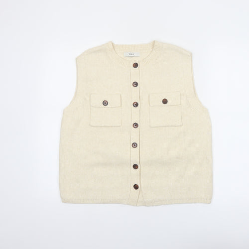 Marks and Spencer Women Beige Knit Button Vest Jumper Size M