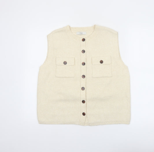 Marks and Spencer Women Beige Knit Button Vest Jumper Size M