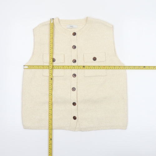 Marks and Spencer Women Beige Knit Button Vest Jumper Size M
