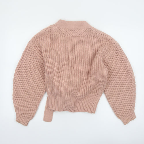 Zara Women Pink Chunky Knit Belted Cardigan Size 12 Acrylic Blend
