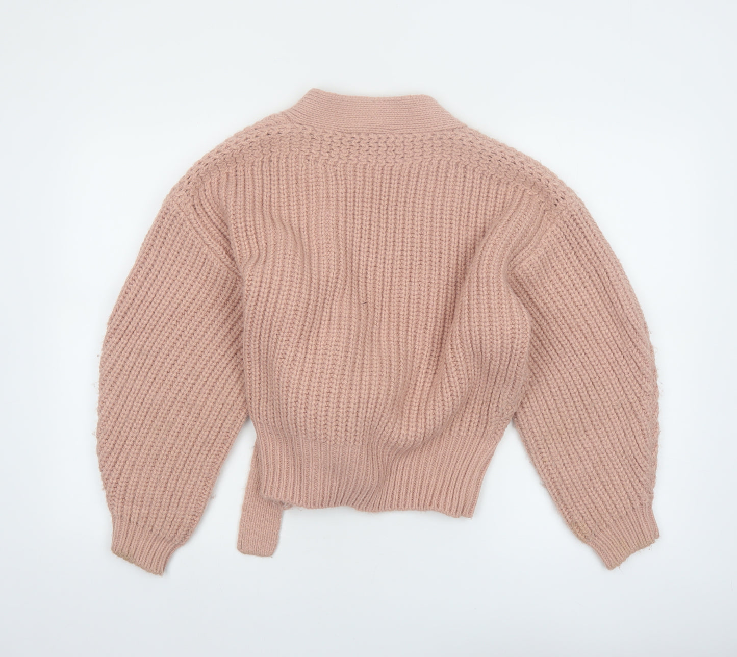 Zara Women Pink Chunky Knit Belted Cardigan Size 12 Acrylic Blend
