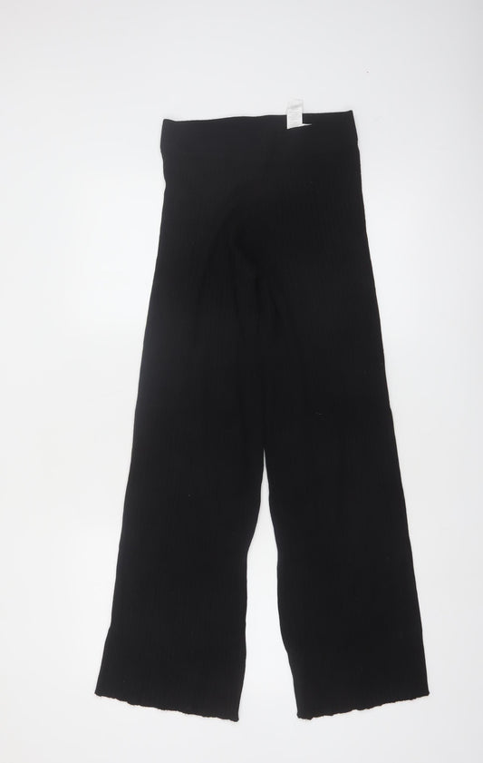 Boohoo Women's Black Petite Wide-Leg High Rise Trousers Size 8