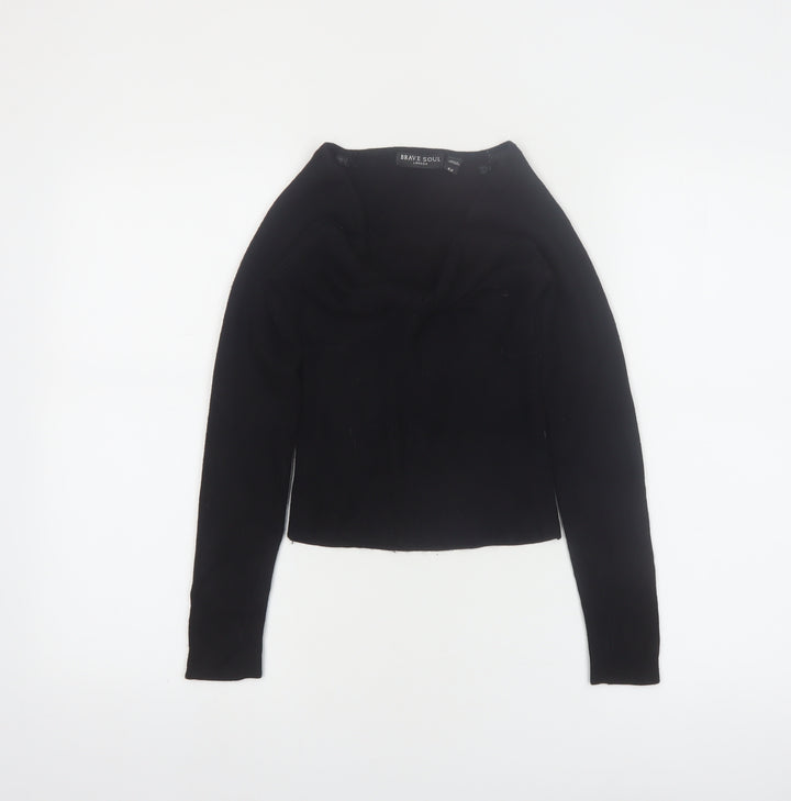 Brave Soul Women Black XS V-Neck Ribbed Knit Pullover Jumper