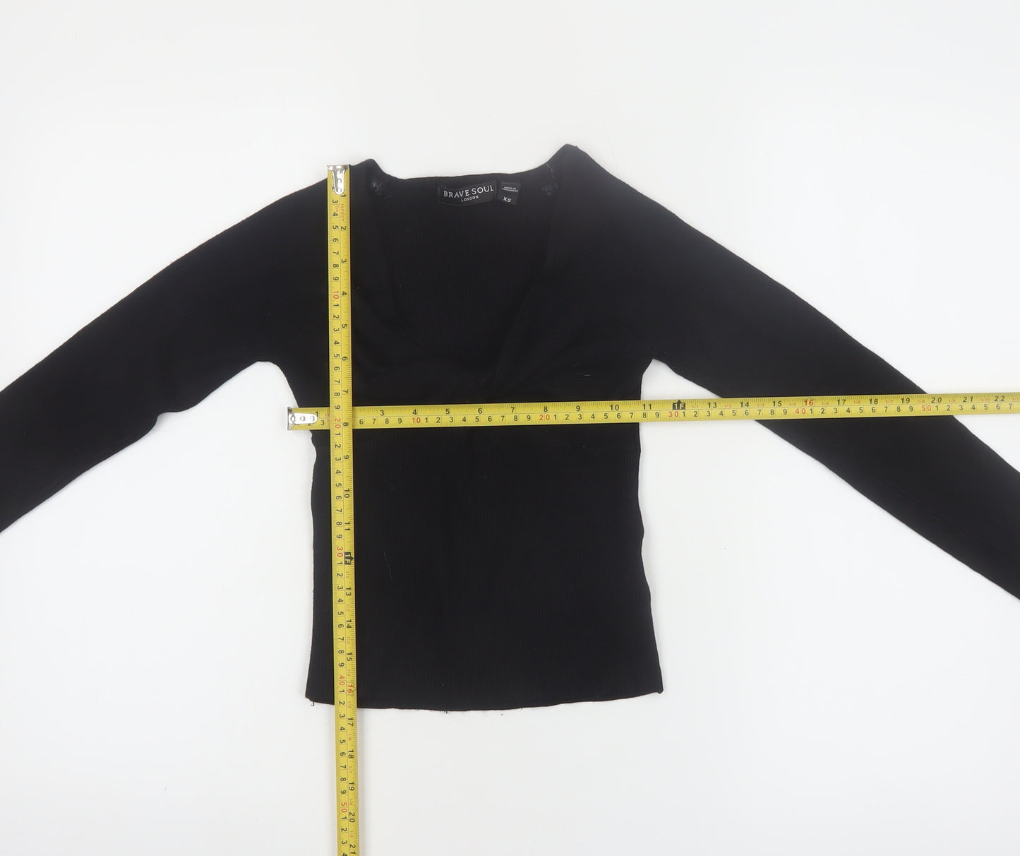 Brave Soul Women Black XS V-Neck Ribbed Knit Pullover Jumper
