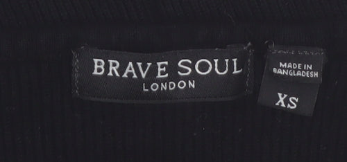 Brave Soul Women Black XS V-Neck Ribbed Knit Pullover Jumper
