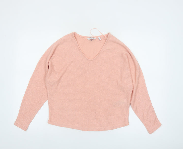 b.young Womens Pink V-Neck Relaxed Knit Jumper XS
