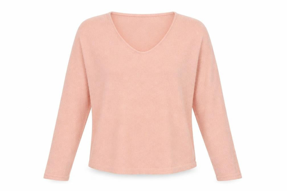 Front view of b.young women’s pink v-neck relaxed knit jumper xs