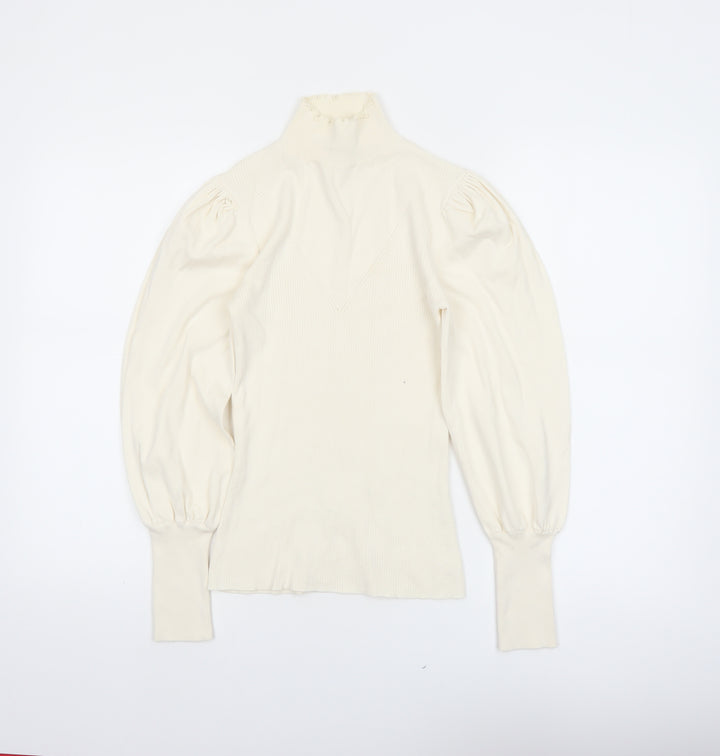 River Island Women’s Ivory Roll Neck Puff Sleeve Jumper Size 12