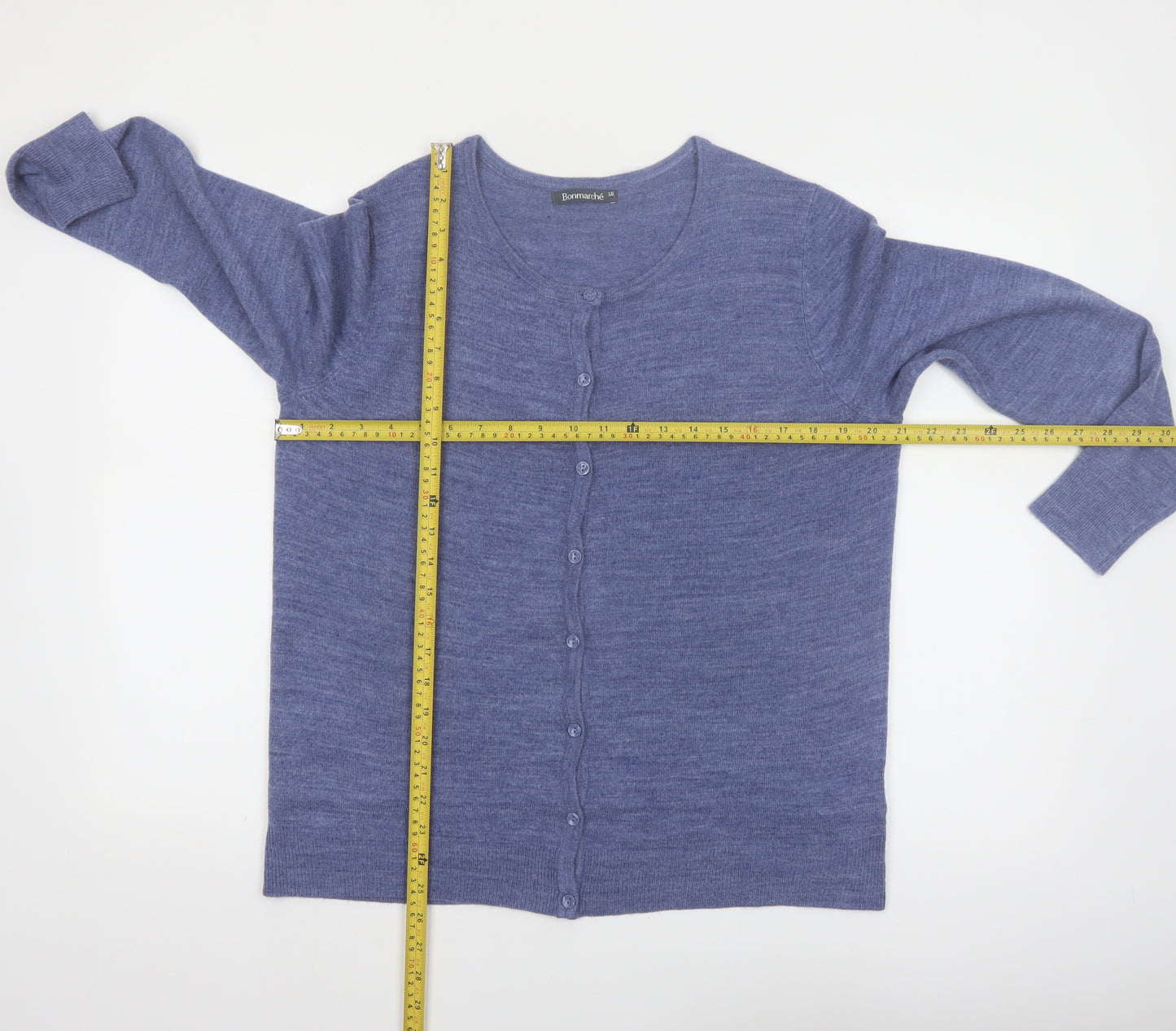 Bonmarché Women's Blue Acrylic Button Cardigan Size 16