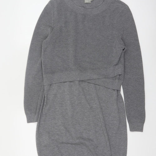 ASOS Women’s Grey Knit Jumper Dress Size 14 Long Sleeve