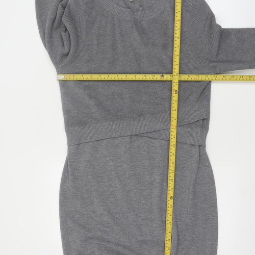 ASOS Women’s Grey Knit Jumper Dress Size 14 Long Sleeve