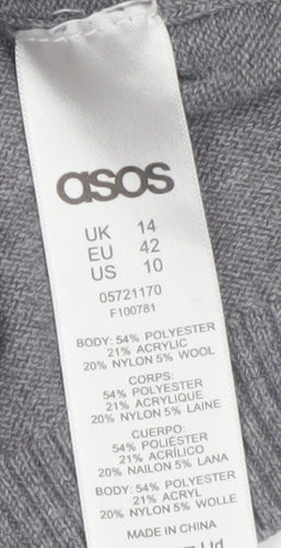ASOS Women’s Grey Knit Jumper Dress Size 14 Long Sleeve