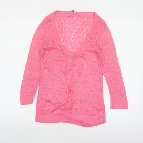Stradivarius Women’s Pink V-Neck Open Knit Cardigan Size 12