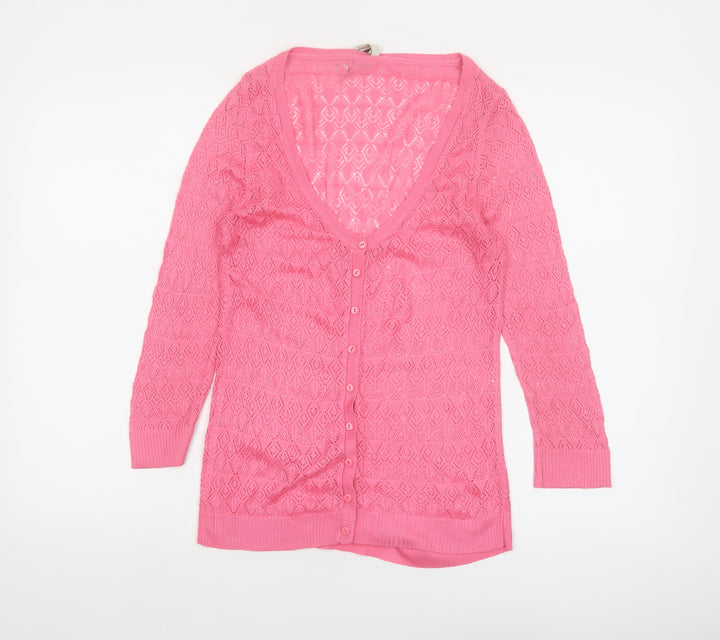 Stradivarius Women’s Pink V-Neck Open Knit Cardigan Size 12