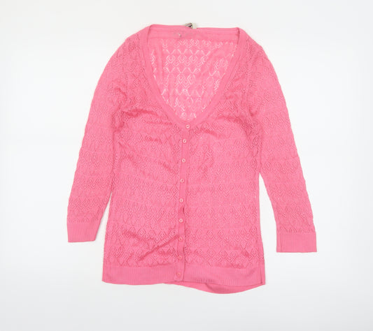 Stradivarius Women’s Pink V-Neck Open Knit Cardigan Size 12