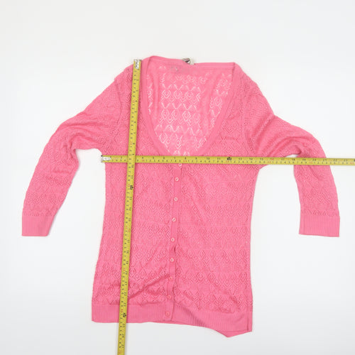 Stradivarius Women’s Pink V-Neck Open Knit Cardigan Size 12