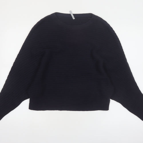 Capsule Women's Black Ribbed Knit Relaxed Pullover Jumper Size 12