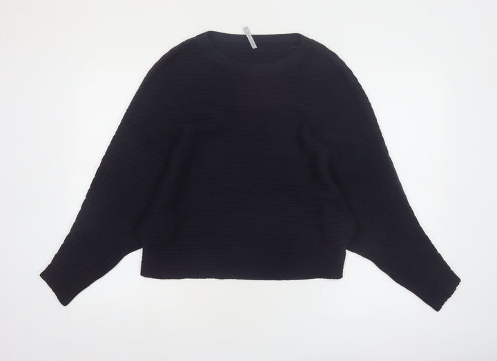 Capsule Women's Black Ribbed Knit Relaxed Pullover Jumper Size 12