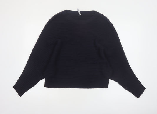 Capsule Women's Black Ribbed Knit Relaxed Pullover Jumper Size 12