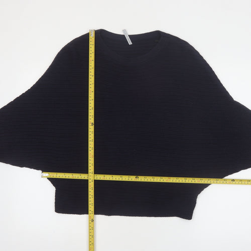 Capsule Women's Black Ribbed Knit Relaxed Pullover Jumper Size 12