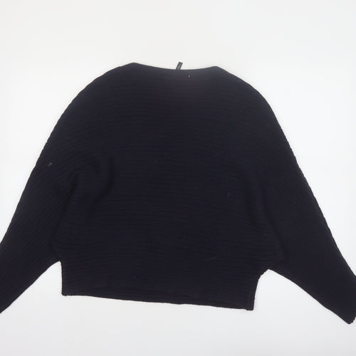 Capsule Women's Black Ribbed Knit Relaxed Pullover Jumper Size 12
