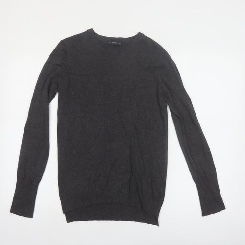 Zara Women Grey Wool Blend Crew Neck Long Sleeve Pullover Jumper Size 14