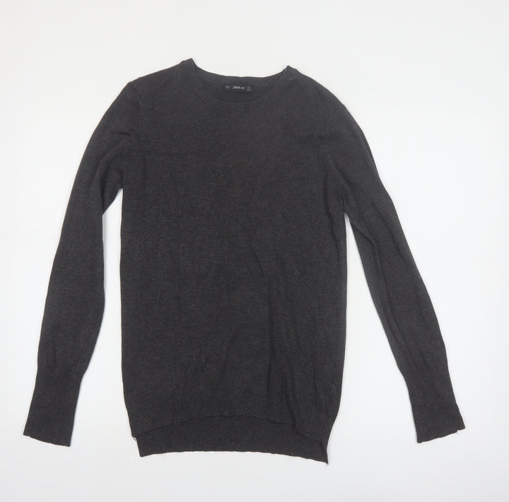 Zara Women Grey Wool Blend Crew Neck Long Sleeve Pullover Jumper Size 14