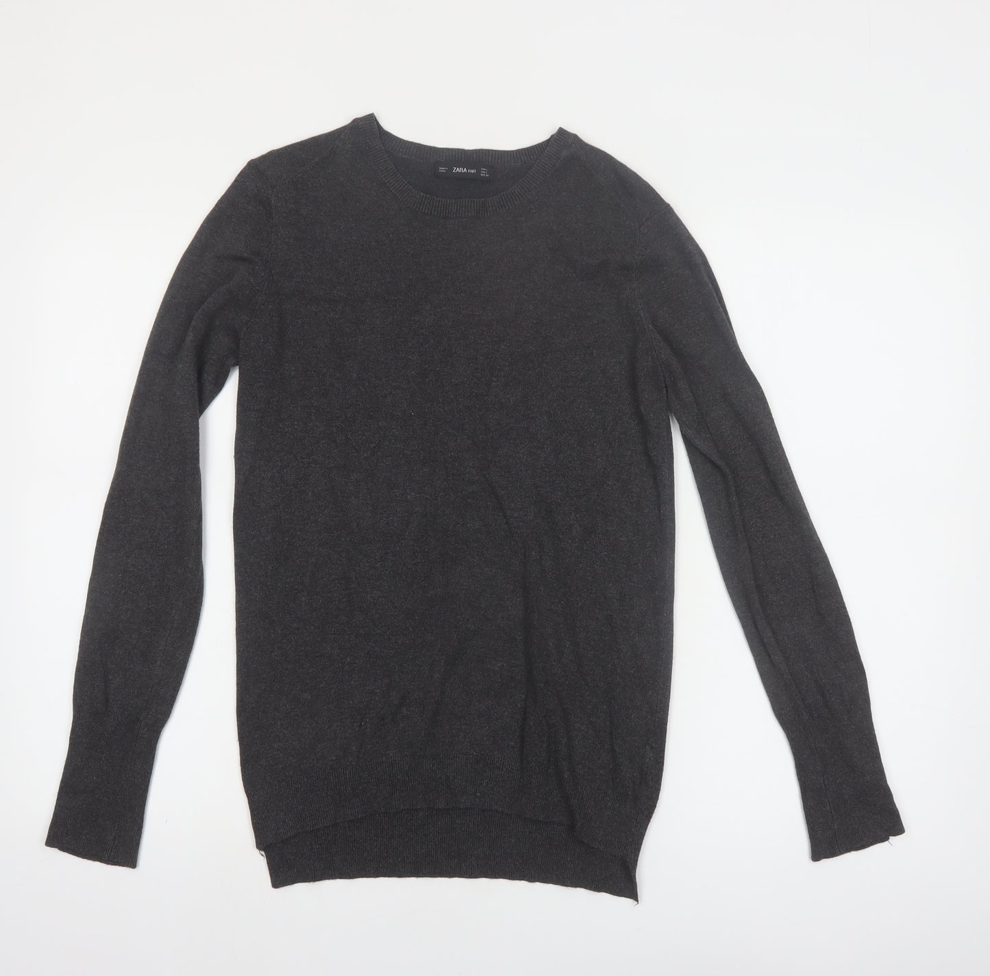 Zara Women Grey Wool Blend Crew Neck Long Sleeve Pullover Jumper Size 14