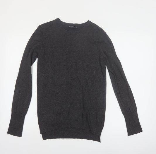 Zara Women Grey Wool Blend Crew Neck Long Sleeve Pullover Jumper Size 14