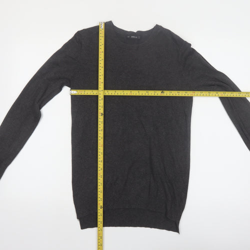 Zara Women Grey Wool Blend Crew Neck Long Sleeve Pullover Jumper Size 14