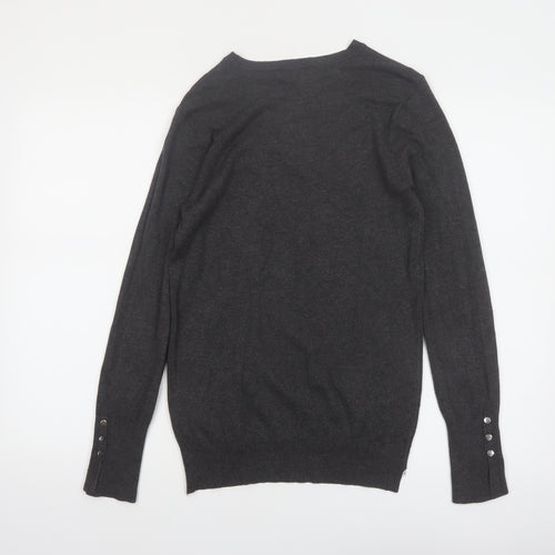 Zara Women Grey Wool Blend Crew Neck Long Sleeve Pullover Jumper Size 14