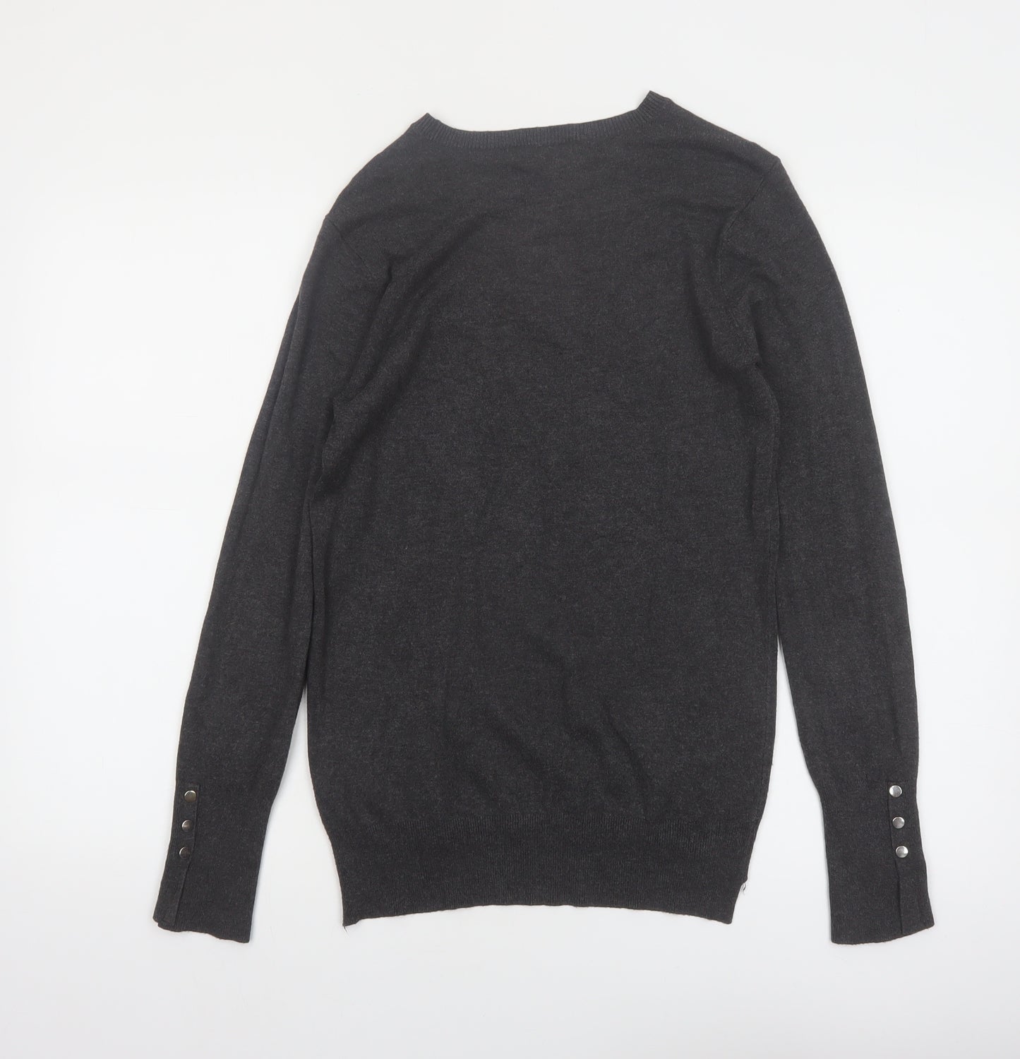 Zara Women Grey Wool Blend Crew Neck Long Sleeve Pullover Jumper Size 14