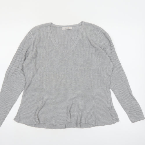 Marks and Spencer Women’s Grey V-Neck Ribbed Knit Jumper Size 16