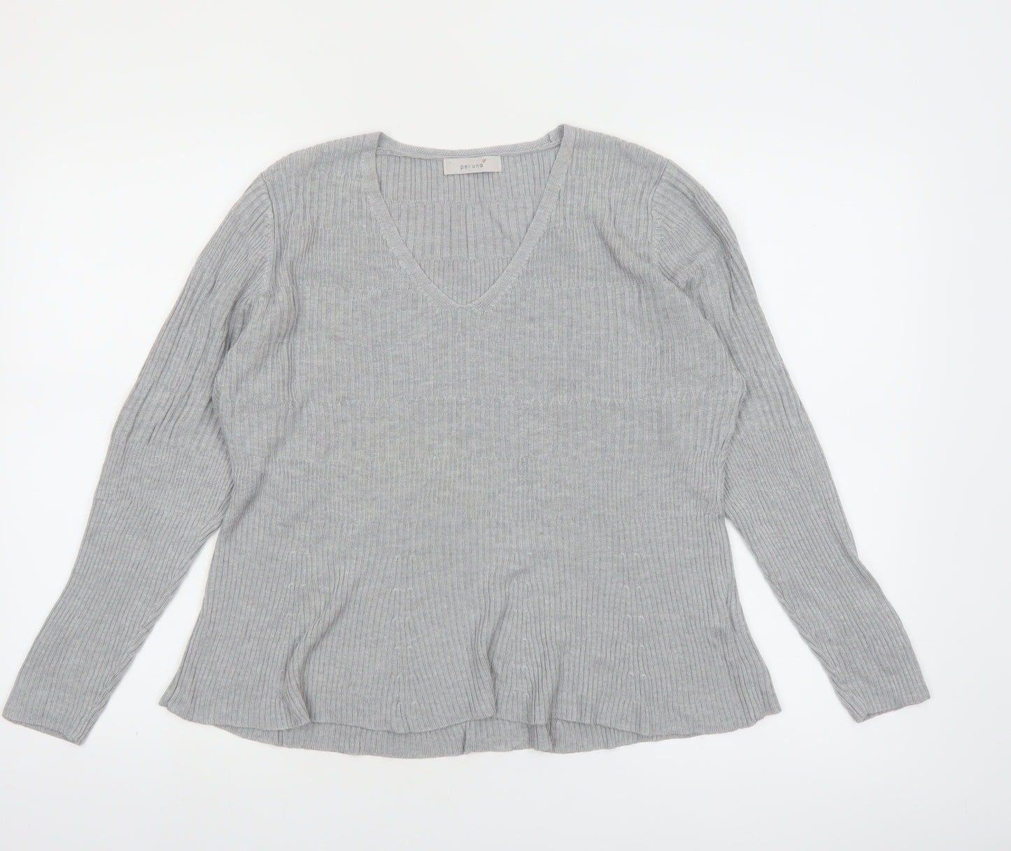 Marks and Spencer Women’s Grey V-Neck Ribbed Knit Jumper Size 16